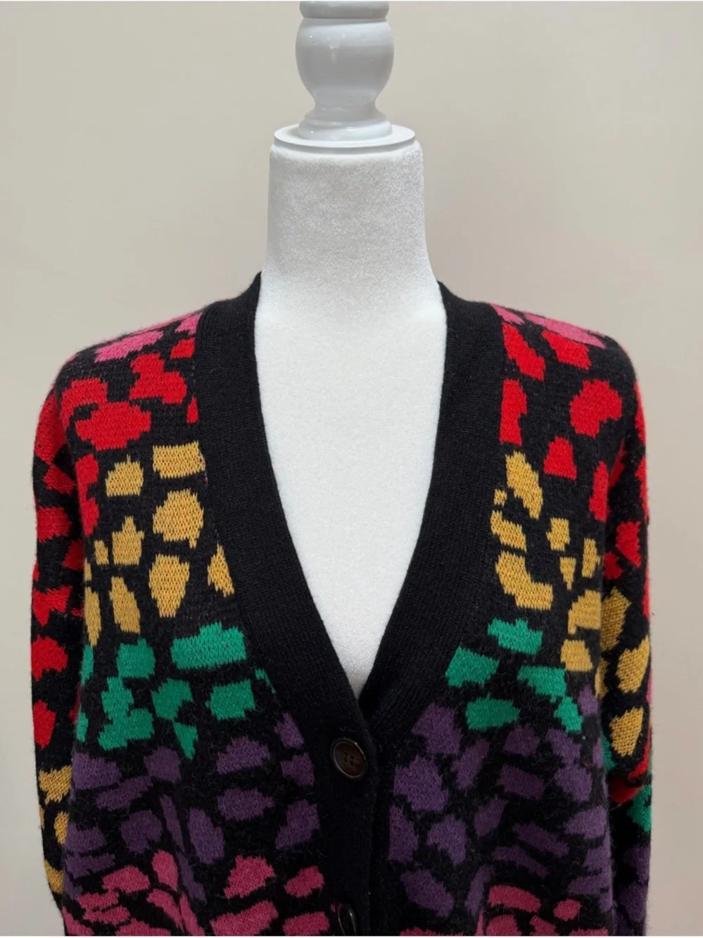 FARM Rio Rainbow Leopard Print Acrylic Blend Long Sleeve Cardigan Sweater Top XS - Picture 3 of 6